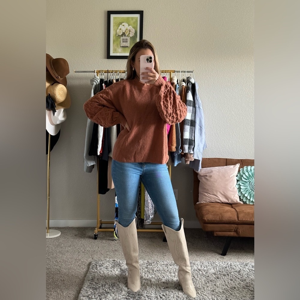 Brown Balloon Sleeve Sweater